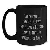 Funny Tax Preparer Gifts for Friends, Black Ceramic Coffee Mug with Sassy Quote, Perfect Christmas Unique Gifts from Women - Main